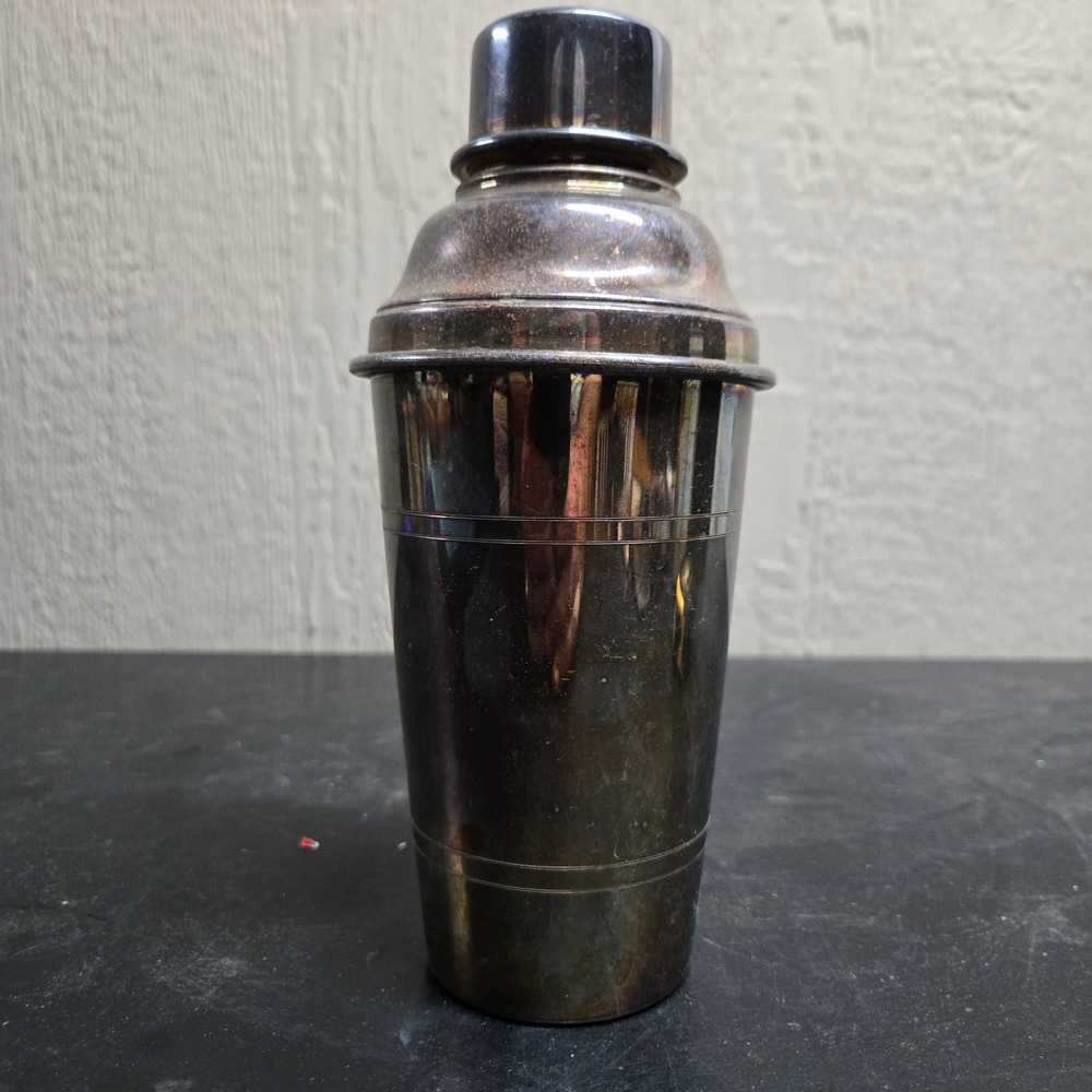 Vintage Art Deco England Silver Plated Cocktail Shaker Strainer Cap Barware
